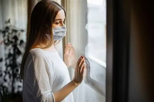 Женщина в маске у окна