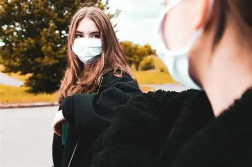 Женщины приветствуют друг друга локтями Женщины приветствуют друг друга локтями