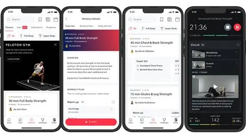 Четыре скриншота новых планов спортзала в приложении Peloton