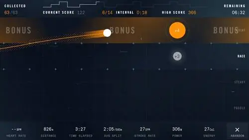 Кадр тренировки/игры Meteor на гребном тренажере Ergatta