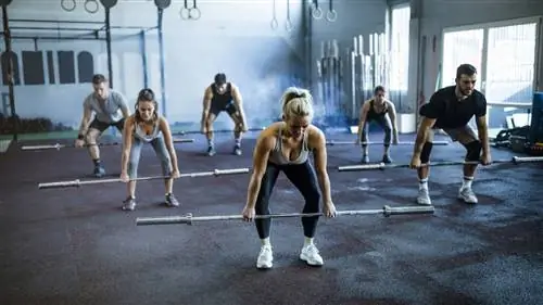 Группа людей, выполняющих румынскую становую тягу