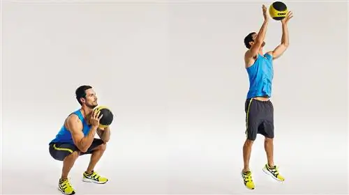 Приседание с прыжком, бросок