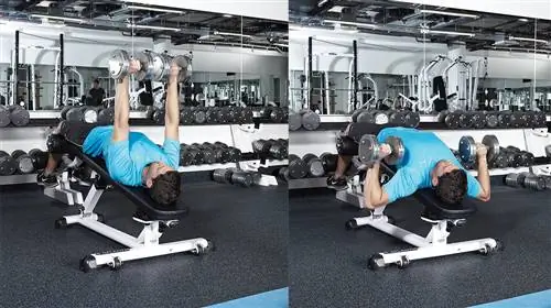 Жим гантелей на наклоне лежа